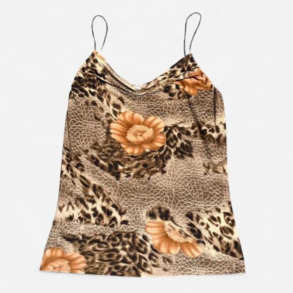 VTG Y2K A Byer Brown, Orange & Gold Animal Floral Printed Cowl Neck Cami Top - Picture 5 of 7